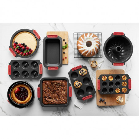 Φόρμα για ψήσιμο με αποσπώμενο πάτο Lekue 1009475, Ø24 cm, Κεραμική αντικολλητική επίστρωση, Ανθρακονήματα, Από +4°C έως +240°C, Μαύρο/Κόκκινο