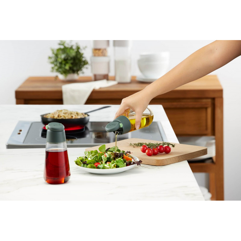 Σετ 2 μπουκάλια για ξύδι και λάδι Lekue 1009486, 8x16 cm, 400 ml, +4/+80°C, Γυαλί, Πράσινο