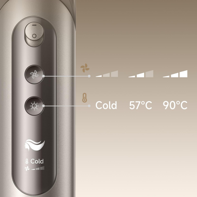 Στεγνωτήρας και στυλίστας/πολυστυλίστας Dreame Dazzle AZD20A, 1400W, 65 m/s, 3 ρυθμίσεις ταχύτητας και ρυθμού, Ιονισμός, Οθόνη, Τιτάνιο χρυσό