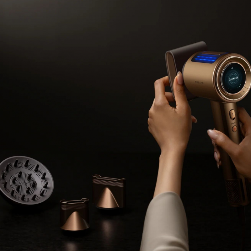 Στεγνωτήρας μαλλιών Dreame Pilot AHX01A, 1600W, λειτουργίες A.I, 3 ταχύτητες, 4 θερμοκρασίες, 55 m3/h, ιονισμός, NTC, LED, έξυπνη ρύθμιση ροής, μπρούντζος