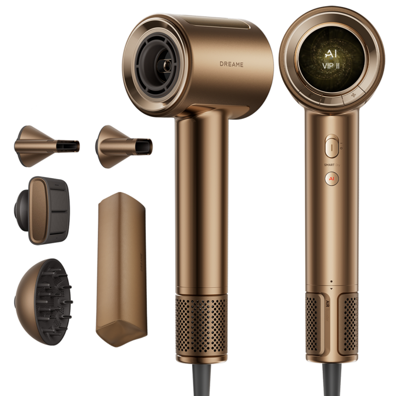 Στεγνωτήρας μαλλιών Dreame Pilot AHX01A, 1600W, λειτουργίες A.I, 3 ταχύτητες, 4 θερμοκρασίες, 55 m3/h, ιονισμός, NTC, LED, έξυπνη ρύθμιση ροής, μπρούντζος