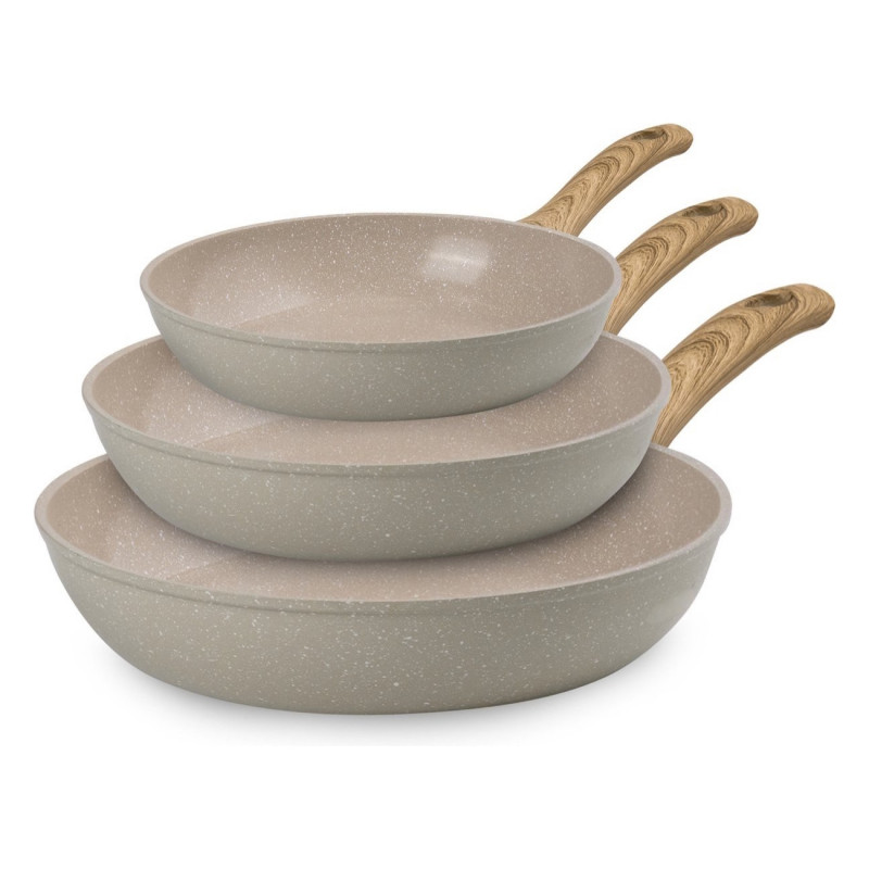 Σετ 3 τηγανιές Royalty Line RL-FM3, 20/24/28 cm, Μαρμάρινη επίστρωση, Επαγωγική, Κρεμ