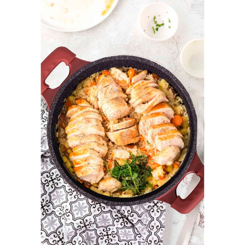 Σετ κατσαρόλες και τηγάνι Royalty Line RL-ES2014M, 17 τεμάχια, Μαρμάρινη επίστρωση, Επαγωγική εστία, Μπορντό