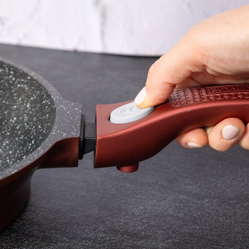 Σετ κατσαρόλες και τηγάνι Royalty Line RL-ES2014M, 17 τεμάχια, Μαρμάρινη επίστρωση, Επαγωγική εστία, Μπορντό