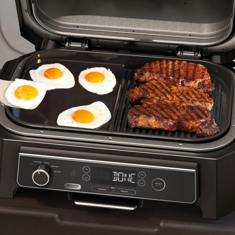 Πλάκα για μπάρμπεκιου Ninja XSKOGXLGGCMEU, 45x31 cm, λεία/ραβδωτή, συμβατή με Woodfire XL OG850/OG901, κεραμική επίστρωση, μαύρη