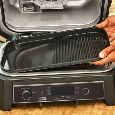 Πλάκα για μπάρμπεκιου Ninja XSKOGXLGGCMEU, 45x31 cm, λεία/ραβδωτή, συμβατή με Woodfire XL OG850/OG901, κεραμική επίστρωση, μαύρη