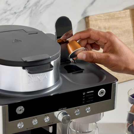 Εσπρέσο μηχανή Ninja Prestige CFN802EU, 1650W, 19 bar, 1,8 l, 10 μεγέθη, 3 λειτουργίες, DualBrew, Nespresso, ανοξείδωτο