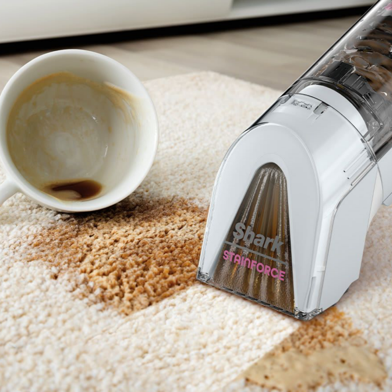 Ασύρματη σκούπα για λεκέδες Shark StainForce HX100EUT, 100W, 15 λεπτά, Χαλιά, Ταπετσαρίες, Στρώματα, Αυτοκαθαριζόμενη, Λευκή