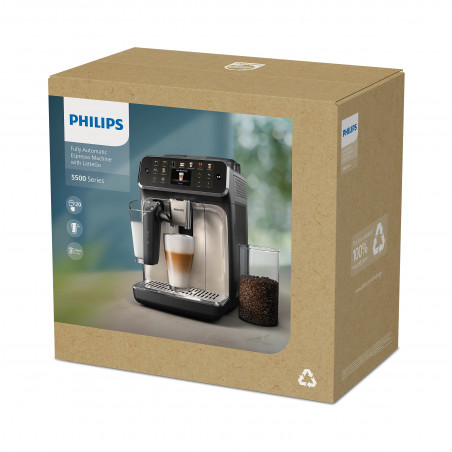 Αυτόματη καφετιέρα Philips EP5547/90 LatteGo, 1500 W, 15 bar, 1,8 λίτρα, 20 ροφήματα, κεραμικός μύλος με 12 επίπεδα, TFT, AquaClean, SilentBrew, AromaExtract, ExtraShot, Μαύρο/Μπεζ