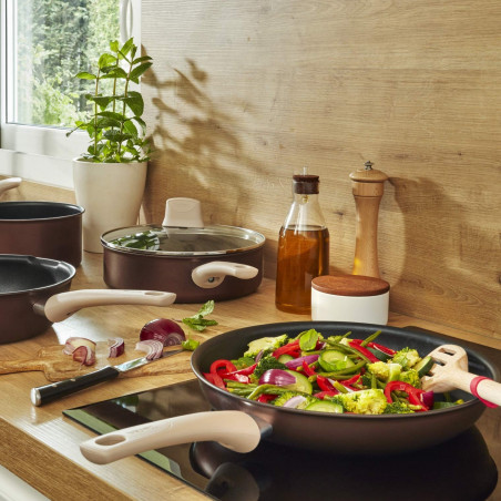 Τηγάνι Tefal Eco-Respect G2540602, 28 cm, Αντικολλητική επίστρωση τιτανίου, Thermo-Fusion, Thermo-Signal, Επαγωγική εστία, Μπρονζέ/καφέ