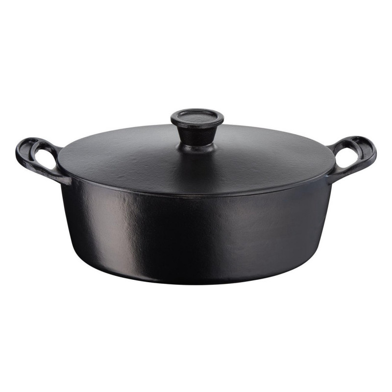 Χυτοσίδηρη κατσαρόλα Tefal E2125455, 5,1 l, 45 cm, Οβάλ σχήμα, Έως 250C, Εμαγιέ, Επαγωγική, Μαύρο