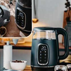 Ηλεκτρική καφετιέρα Adler AD 1305 BS, 1850/2200 W, 1,7 l, Αισθητήρας ελέγχου, Έγχρωμη οθόνη LCD, Πέντε ρυθμίσεις θερμοκρασίας 40-100°C, Φίλτρο κατά της καθίζησης, Μαύρο/γκρι