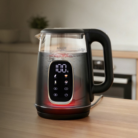 Ηλεκτρική καφετιέρα Adler AD 1305 BS, 1850/2200 W, 1,7 l, Αισθητήρας ελέγχου, Έγχρωμη οθόνη LCD, Πέντε ρυθμίσεις θερμοκρασίας 40-100°C, Φίλτρο κατά της καθίζησης, Μαύρο/γκρι