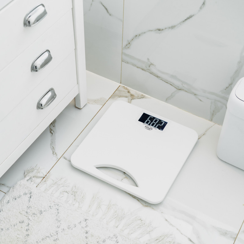 Ζυγαριά Adler AD 8193, Έως 250 kg, LCD, Ενδείξεις μπαταρίας και υπερφόρτωσης, Αντιολισθητική, Λευκή