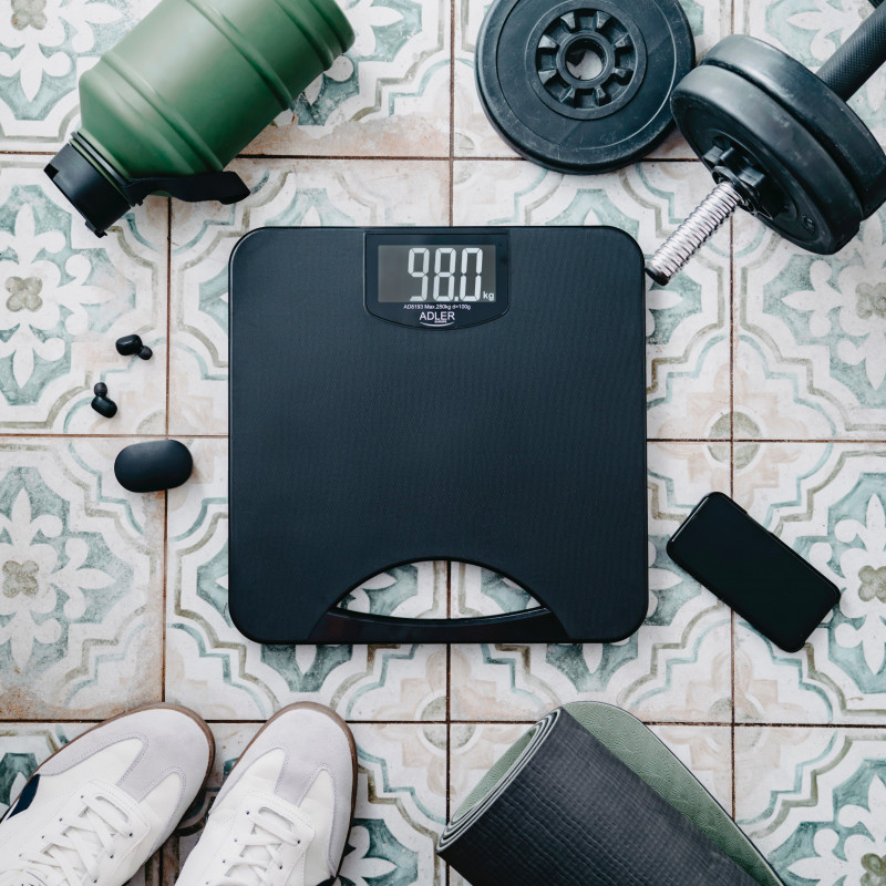 Ζυγαριά Adler AD 8193, Έως 250 kg, LCD, Ενδείξεις μπαταρίας και υπερφόρτωσης, Αντιολισθητική, Μαύρο