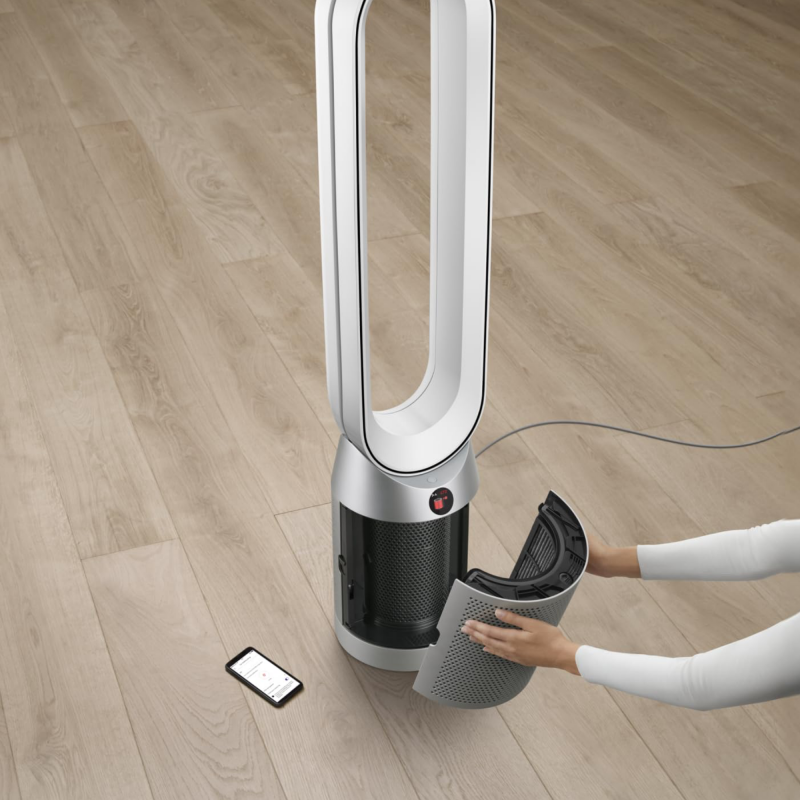 Καθαριστής αέρα Dyson Purifier Cool PC1 544901-01, 50W, 30 m2, 287 l/s, 10 ταχύτητες, Air Multiplier™, Wi-Fi, Bluetooth, Ταλάντωση, Λευκό/ασημί