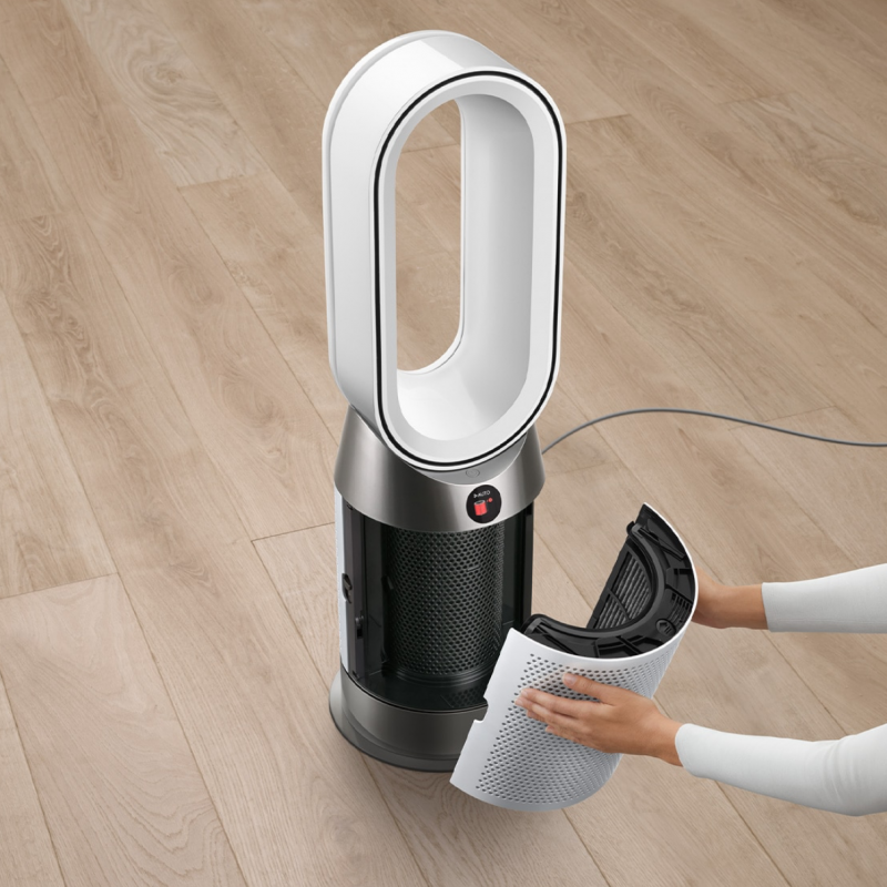 Ανακυκλωτής αέρα 2 σε 1 Dyson Purifier Hot+Cool HP1 544826-01, Θερμάστρα, 50W, 30 m2, 287 l/s, 10 ταχύτητες, Air Multiplier™, Wi-Fi, Bluetooth, Ταλάντωση, Λευκό/ασημί