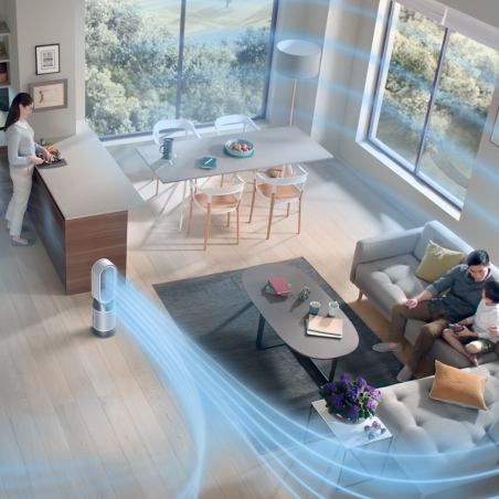 Ανακυκλωτής αέρα 2 σε 1 Dyson Purifier Hot+Cool HP1 544826-01, Θερμάστρα, 50W, 30 m2, 287 l/s, 10 ταχύτητες, Air Multiplier™, Wi-Fi, Bluetooth, Ταλάντωση, Λευκό/ασημί