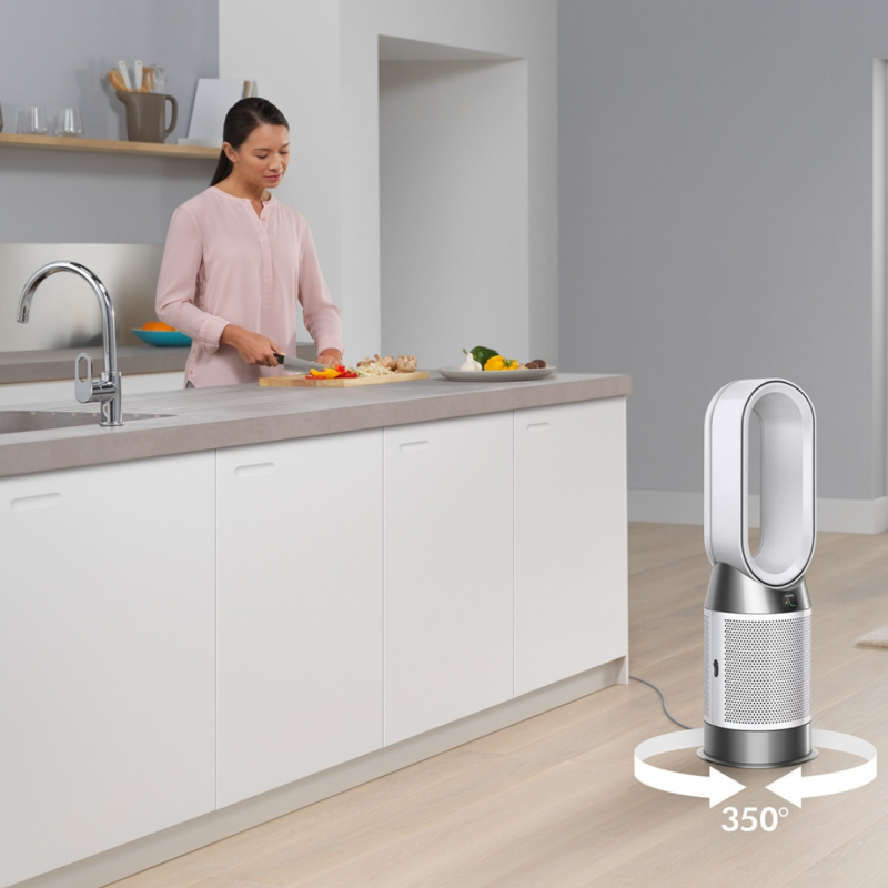 Ανακυκλωτής αέρα 2 σε 1 Dyson Purifier Hot+Cool HP1 544826-01, Θερμάστρα, 50W, 30 m2, 287 l/s, 10 ταχύτητες, Air Multiplier™, Wi-Fi, Bluetooth, Ταλάντωση, Λευκό/ασημί