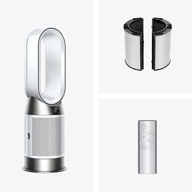 Ανακυκλωτής αέρα 2 σε 1 Dyson Purifier Hot+Cool HP1 544826-01, Θερμάστρα, 50W, 30 m2, 287 l/s, 10 ταχύτητες, Air Multiplier™, Wi-Fi, Bluetooth, Ταλάντωση, Λευκό/ασημί