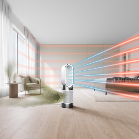 Ανακυκλωτής αέρα 2 σε 1 Dyson Purifier Hot+Cool HP1 544826-01, Θερμάστρα, 50W, 30 m2, 287 l/s, 10 ταχύτητες, Air Multiplier™, Wi-Fi, Bluetooth, Ταλάντωση, Λευκό/ασημί