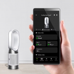 Ανακυκλωτής αέρα 2 σε 1 Dyson Purifier Hot+Cool HP1 544826-01, Θερμάστρα, 50W, 30 m2, 287 l/s, 10 ταχύτητες, Air Multiplier™, Wi-Fi, Bluetooth, Ταλάντωση, Λευκό/ασημί