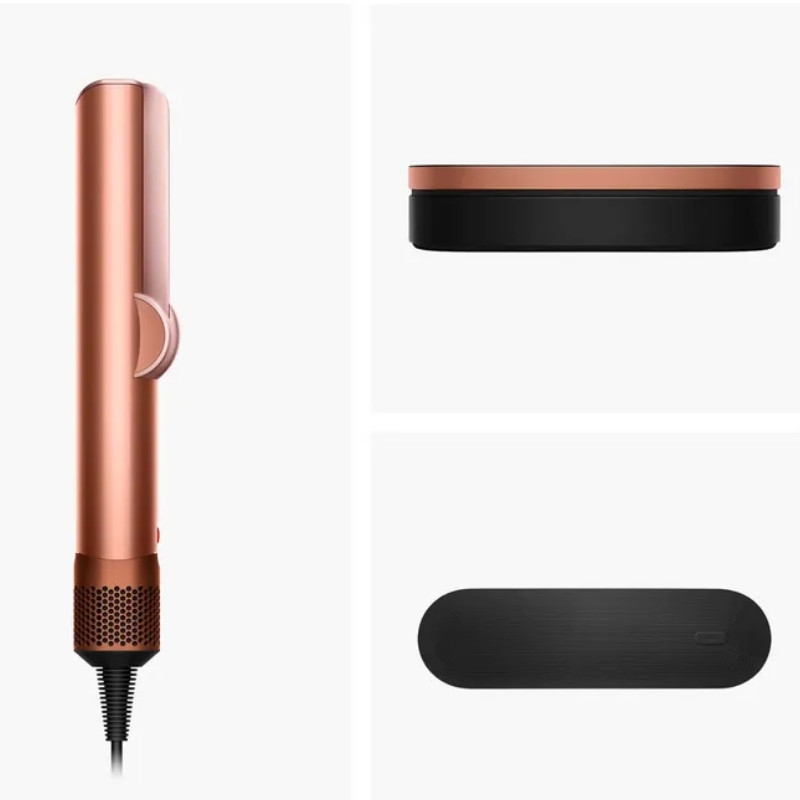 Πρέσα μαλλιών Dyson HT01 Airstrait Amsi/Pkcp 143343-01, 1600W, Max 140C, Ιονισμός, 6 επίπεδα θερμοκρασίας, Προστασία των μαλλιών, Επίστρωση χαλκού, Οθόνη LCD, Κεχριμπάρι/ροζ σαμπάνια