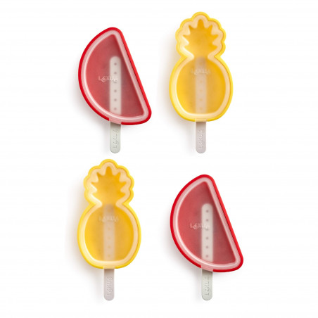 Σετ 4 φορμών για παγωτό σε ξυλάκι Lekue 1010239, 340 ml, -20°C / +100°C, πλατινένιο σιλικόνη, Πολύχρωμο