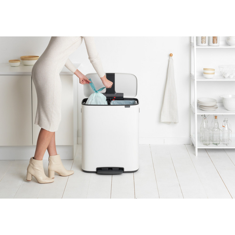 Κάδος απορριμμάτων Brabantia Bo Pedal 1003188, 2x30 λίτρα, Ομαλό κλείσιμο, Αντιολισθητική βάση, Λευκό