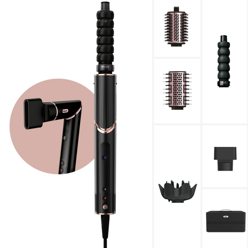 Πολυλειτουργική σίδερα 5 σε 1 Shark HD446EU FlexStyle, 1650W, 3 ταχύτητες, 3 ρυθμίσεις θερμοκρασίας, Αυτόματη περιτύλιξη και στερέωση μπούκλων Coanda, Στέγνωμα, Ισιώματα, Μαύρο