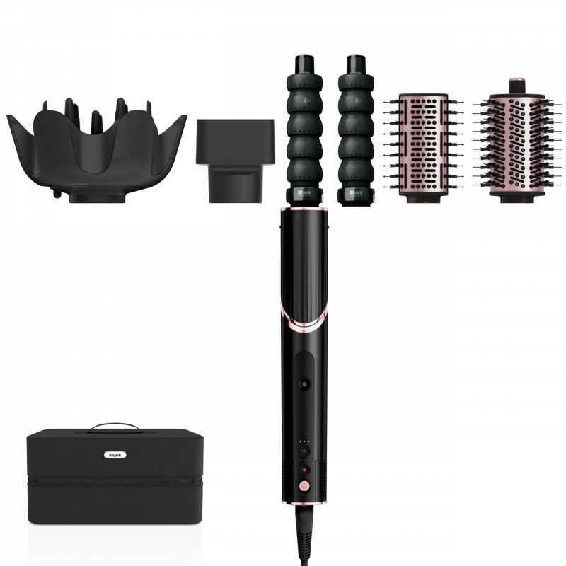 Πολυλειτουργική σίδερα 5 σε 1 Shark HD446EU FlexStyle, 1650W, 3 ταχύτητες, 3 ρυθμίσεις θερμοκρασίας, Αυτόματη περιτύλιξη και στερέωση μπούκλων Coanda, Στέγνωμα, Ισιώματα, Μαύρο