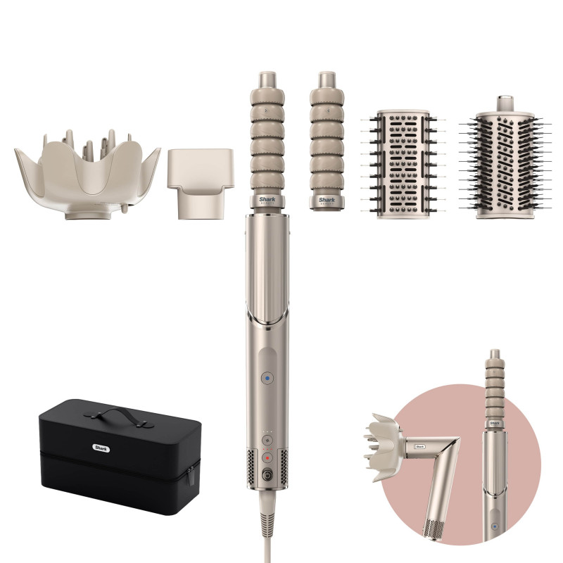 Σίδερο μαλλιών και στεγνωτήρας 3 σε 1 Shark FlexStyle HD426SLEU, 1650W, 3 ταχύτητες, 3 θερμοκρασίες, Αυτόματη περιέλιξη και σταθεροποίηση μπούκλων Coanda, Στέγνωμα, Ισιώματα, Σαμπάνια