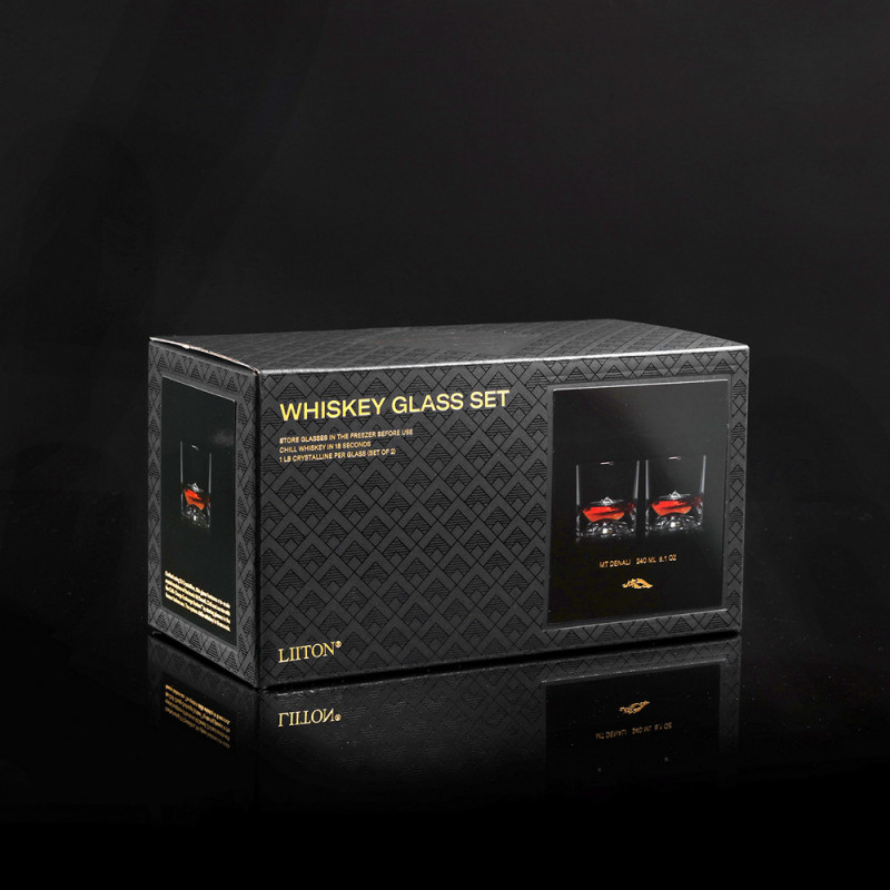 Σετ ποτηριών ουίσκι LIITON 1006970 Denali, 230 ml, 2 τεμάχια, Παχιά τοιχώματα, 3D βάση σε σχήμα του βουνού Denali, Διαφανές