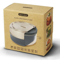 Γυάλινη θήκη για μεσημεριανό Black+Blum GR-LB-L015, 0,75 l, συμβατή με φούρνο μικροκυμάτων και πλυντήριο πιάτων, χωρίς BPA, σκούρο γκρι