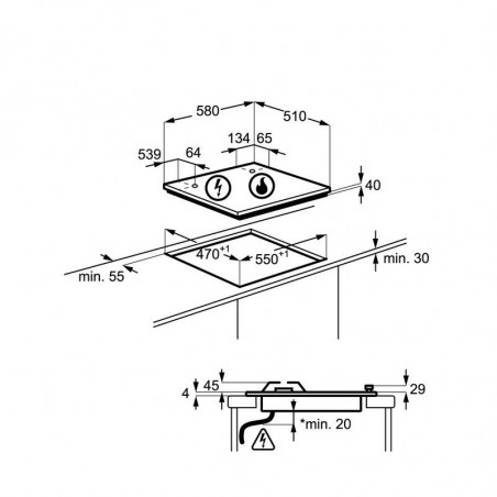 Εντοιχισμένη εστία Electrolux EGE6172NOK, 7600 W, Αέριο και ηλεκτρικό ρεύμα, Ηλεκτρονική ανάφλεξη, Ένδειξη υπολειπόμενης θερμότητας, Μαύρο