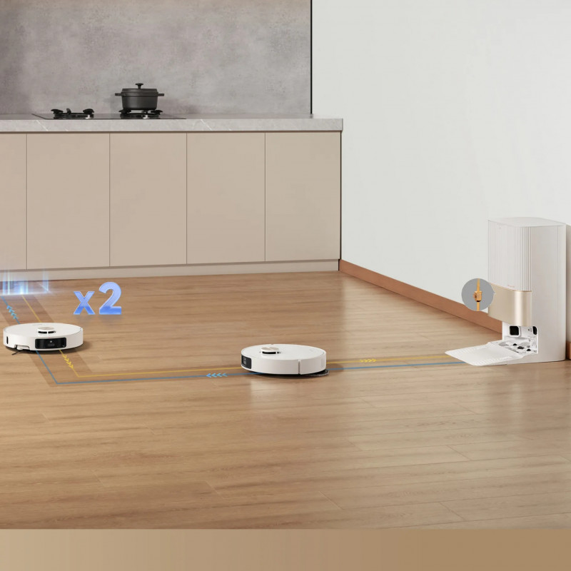 Ρομποτική σκούπα Dreame X40 Ultra Complete RLX63CE-2, 12.000 Pa, 180 λεπτά, 3,2 λίτρα, κάμερα AI RGB, Wi-Fi, Στεγνό/υγρό, OmniDirt, Αυτοκαθαρισμός σφουγγαρίστρας στους 70°C, Αυτόματη σταθμός εκκένωσης, Λευκό