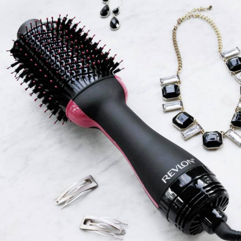 Ηλεκτρική βούρτσα για χτένισμα και στέγνωμα REVLON Pro Collection RVDR5222, 800 W, 3 επίπεδα θερμότητας, 2 ταχύτητες, κεραμική επίστρωση, ιονισμός, κρύα άκρη, μαύρο/ροζ