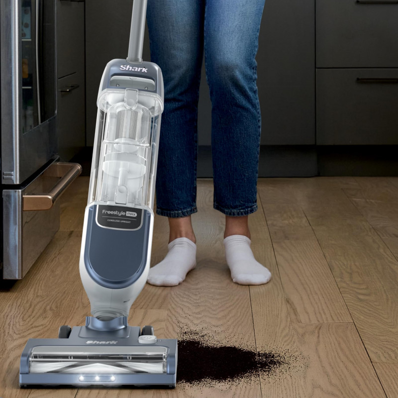 Κάθετη ηλεκτρική σκούπα Shark Freestyle Max SV2002, 30 W, 0,7 λίτρα, 20 λεπτά, 2 ταχύτητες, 2 επίπεδα ισχύος, φώτα LED, σταθμός φόρτισης, μπλε