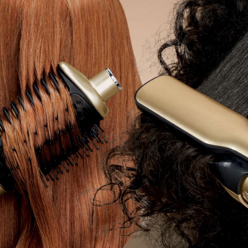 Σίδερο μαλλιών και πιστολάκι 5 σε 1 Shark Glam Multistyler HD6052SEU, 1500 W, 3 ταχύτητες, 6 ρυθμίσεις θερμοκρασίας, 100-220 °C, κεραμικά στοιχεία, ιονισμός, αυτόματη τυλίξιμο Coanda, Gloss Lock, χρυσό