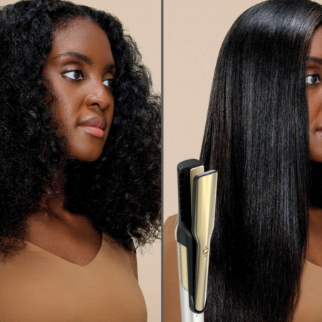 Σίδερο μαλλιών και πιστολάκι 5 σε 1 Shark Glam Multistyler HD6052SEU, 1500 W, 3 ταχύτητες, 6 ρυθμίσεις θερμοκρασίας, 100-220 °C, κεραμικά στοιχεία, ιονισμός, αυτόματη τυλίξιμο Coanda, Gloss Lock, χρυσό