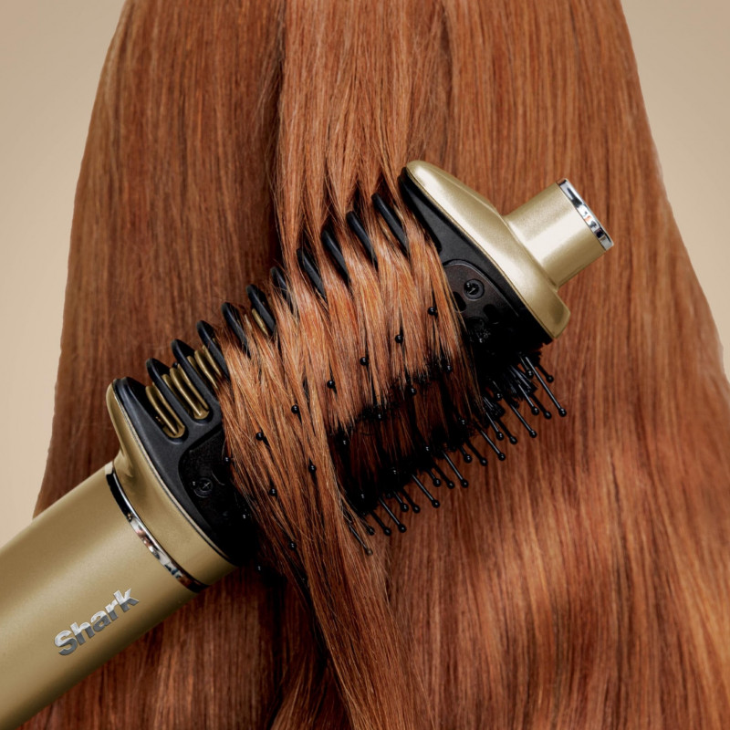 Σίδερο μαλλιών και πιστολάκι 5 σε 1 Shark Glam Multistyler HD6052SEU, 1500 W, 3 ταχύτητες, 6 ρυθμίσεις θερμοκρασίας, 100-220 °C, κεραμικά στοιχεία, ιονισμός, αυτόματη τυλίξιμο Coanda, Gloss Lock, χρυσό