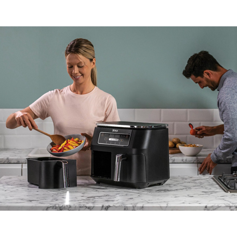 Φριτέζα διπλής ζώνης με ζεστό αέρα Ninja Foodi Dual Zone AF200EU, 2400 W, Ανεξάρτητες ζώνες μαγειρέματος, 7,6 λίτρα, 4 προγράμματα, 100-240 °C, Max Crisp, Sync, Μαύρο