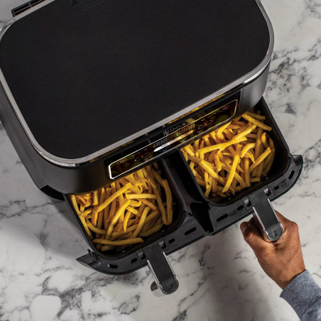 Φριτέζα διπλής ζώνης με ζεστό αέρα Ninja Foodi Dual Zone AF200EU, 2400 W, Ανεξάρτητες ζώνες μαγειρέματος, 7,6 λίτρα, 4 προγράμματα, 100-240 °C, Max Crisp, Sync, Μαύρο