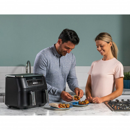 Φριτέζα διπλής ζώνης με ζεστό αέρα Ninja Foodi Dual Zone AF200EU, 2400 W, Ανεξάρτητες ζώνες μαγειρέματος, 7,6 λίτρα, 4 προγράμματα, 100-240 °C, Max Crisp, Sync, Μαύρο