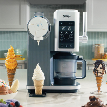 Μηχανή παγωτού 13-σε-1 Ninja CREAMi Scoop & Swirl™ NC701EU, 800 W, 13 προγράμματα, μοχλός 3 θέσεων για χωνάκια, CreamiFit, Creamify, 2 δοχεία 473 ml, δυνατότητα εξατομίκευσης, γκρι/μαύρο