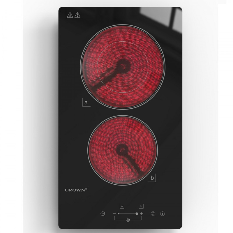 Εντοιχιζόμενη κεραμική εστία Crown VCP 32D, 3000W, Χρονοδιακόπτης, Αριθμός Εστιών 2, Χειριστήριο αφής, Μαύρο χρώμα