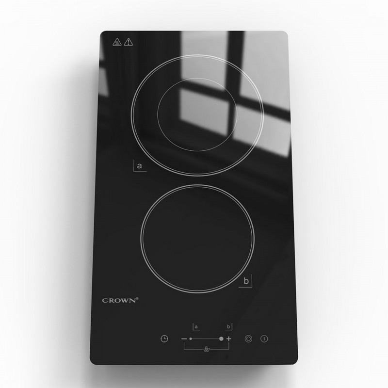 Εντοιχιζόμενη κεραμική εστία Crown VCP 32D, 3000W, Χρονοδιακόπτης, Αριθμός Εστιών 2, Χειριστήριο αφής, Μαύρο χρώμα