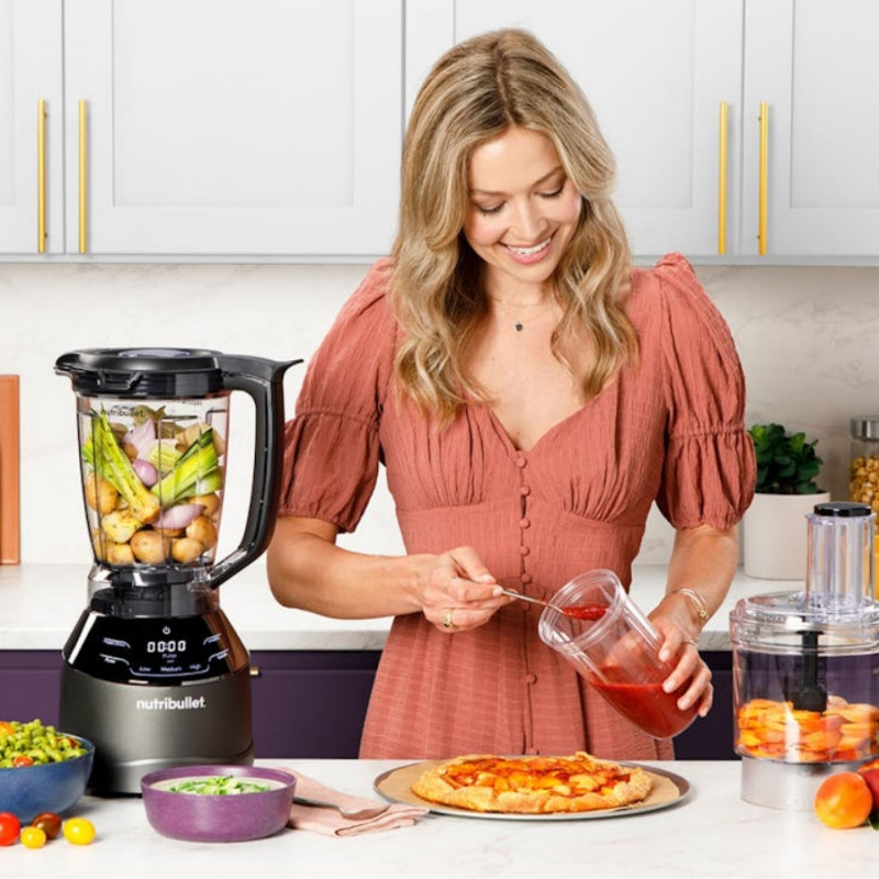 Μπλέντερ 3 σε 1 Nutribullet Triple Prep System NBF580B, 1500 W, 1,8 λίτρα, 8 προγράμματα, 3 ταχύτητες, 8 προγράμματα, Αναγνώριση εξαρτημάτων, Οθόνη αφής, Μαύρο/γκρι