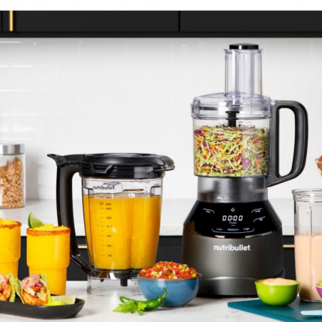 Μπλέντερ 3 σε 1 Nutribullet Triple Prep System NBF580B, 1500 W, 1,8 λίτρα, 8 προγράμματα, 3 ταχύτητες, 8 προγράμματα, Αναγνώριση εξαρτημάτων, Οθόνη αφής, Μαύρο/γκρι