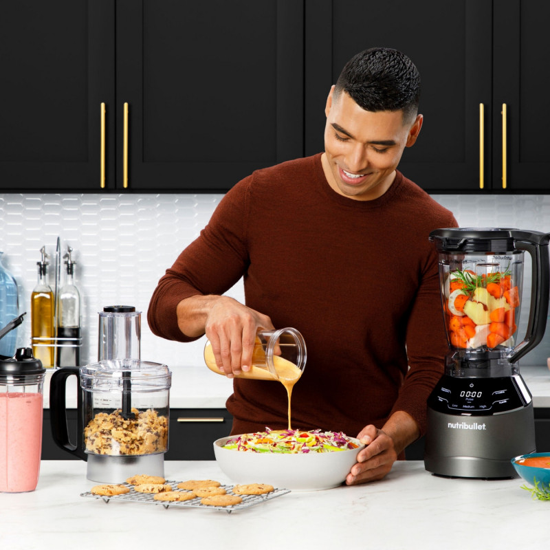 Μπλέντερ 3 σε 1 Nutribullet Triple Prep System NBF580B, 1500 W, 1,8 λίτρα, 8 προγράμματα, 3 ταχύτητες, 8 προγράμματα, Αναγνώριση εξαρτημάτων, Οθόνη αφής, Μαύρο/γκρι